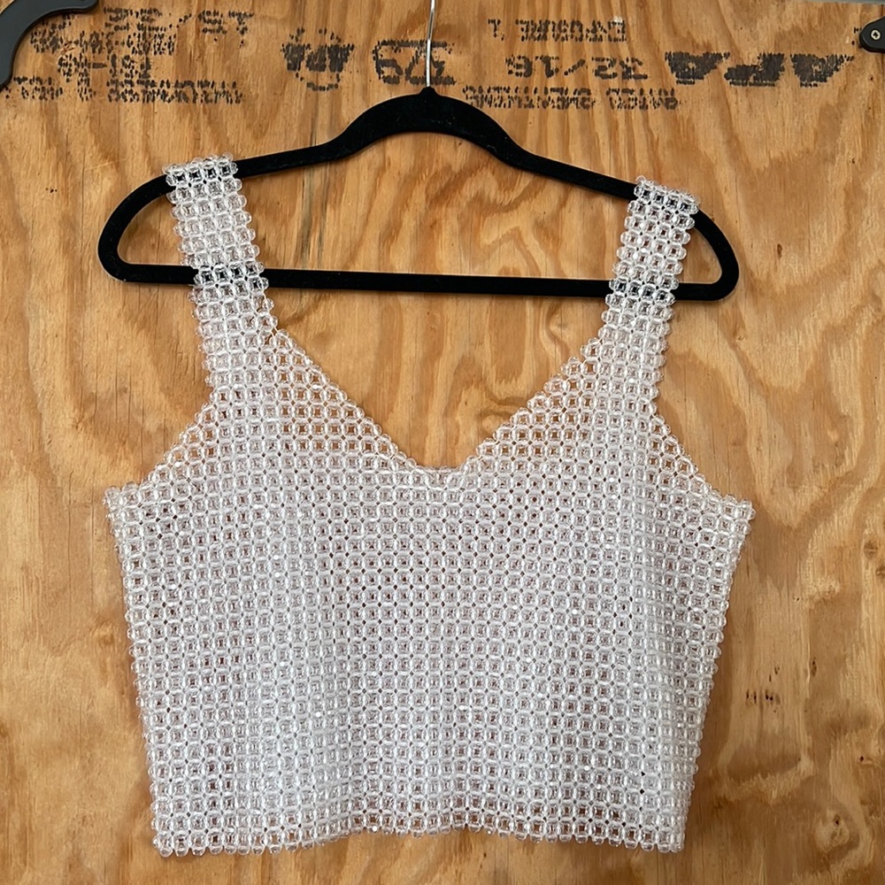 White crystal cropped Tank